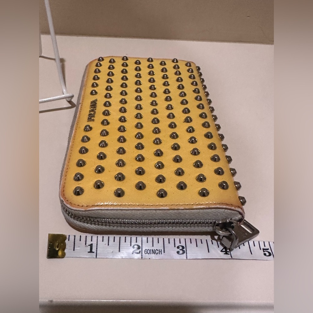 Prada Studded Yellow Saffiano Long Zippy Wallet - Picture 12 of 16